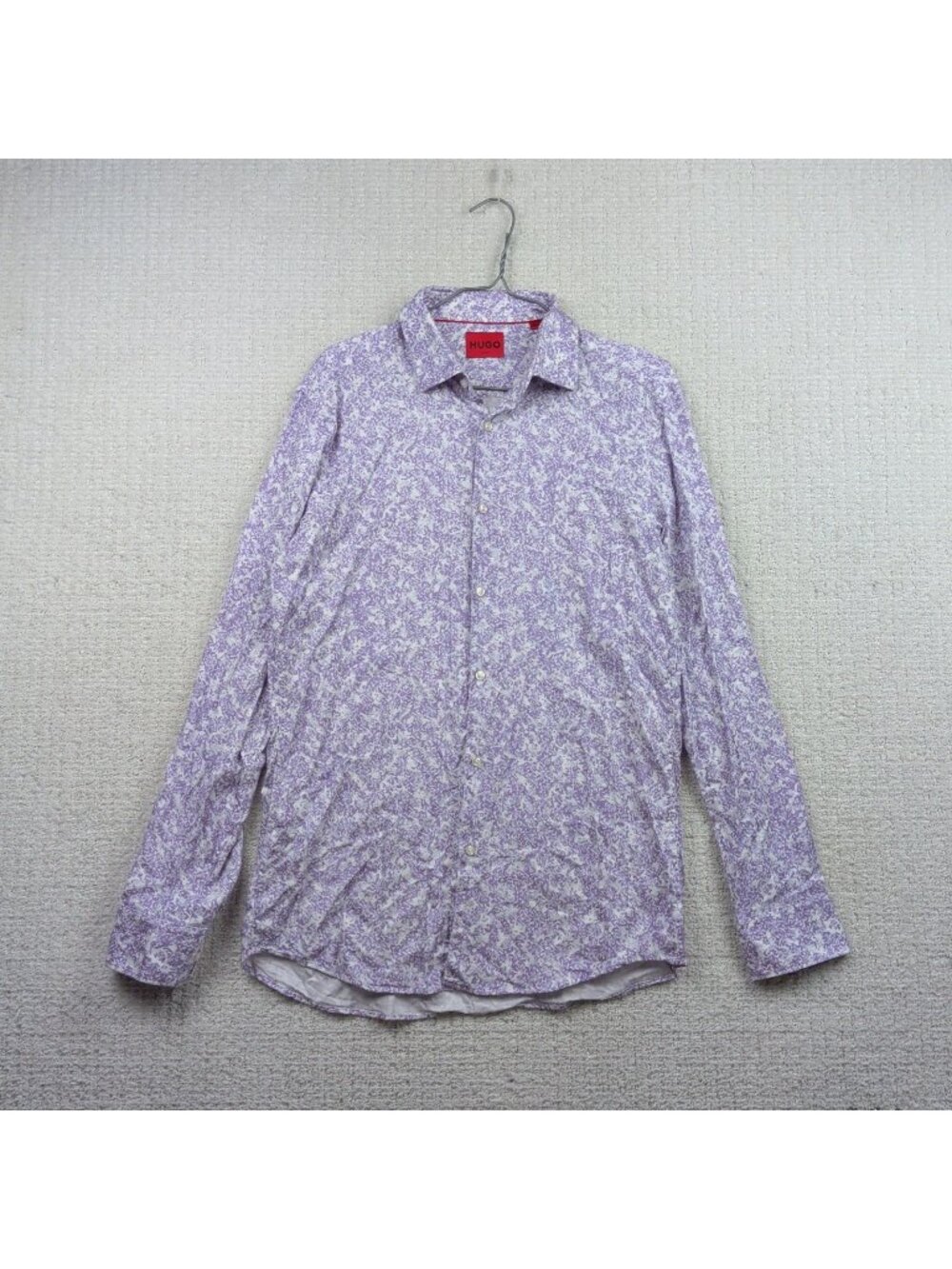 Hugo Boss Mens Slim Fit Shirt Size 39 /15.5 Retro Purple Floral Artsy Red Label